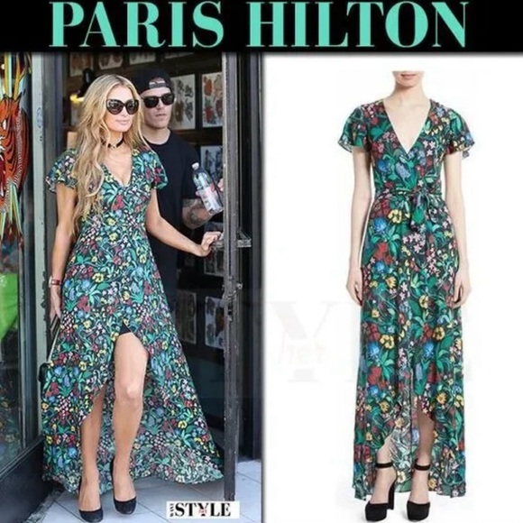 Alice + Olivia Adrianna Floral Maxi Dress Black V-Neck Slit Size 6 | Boho - Picture 2 of 8